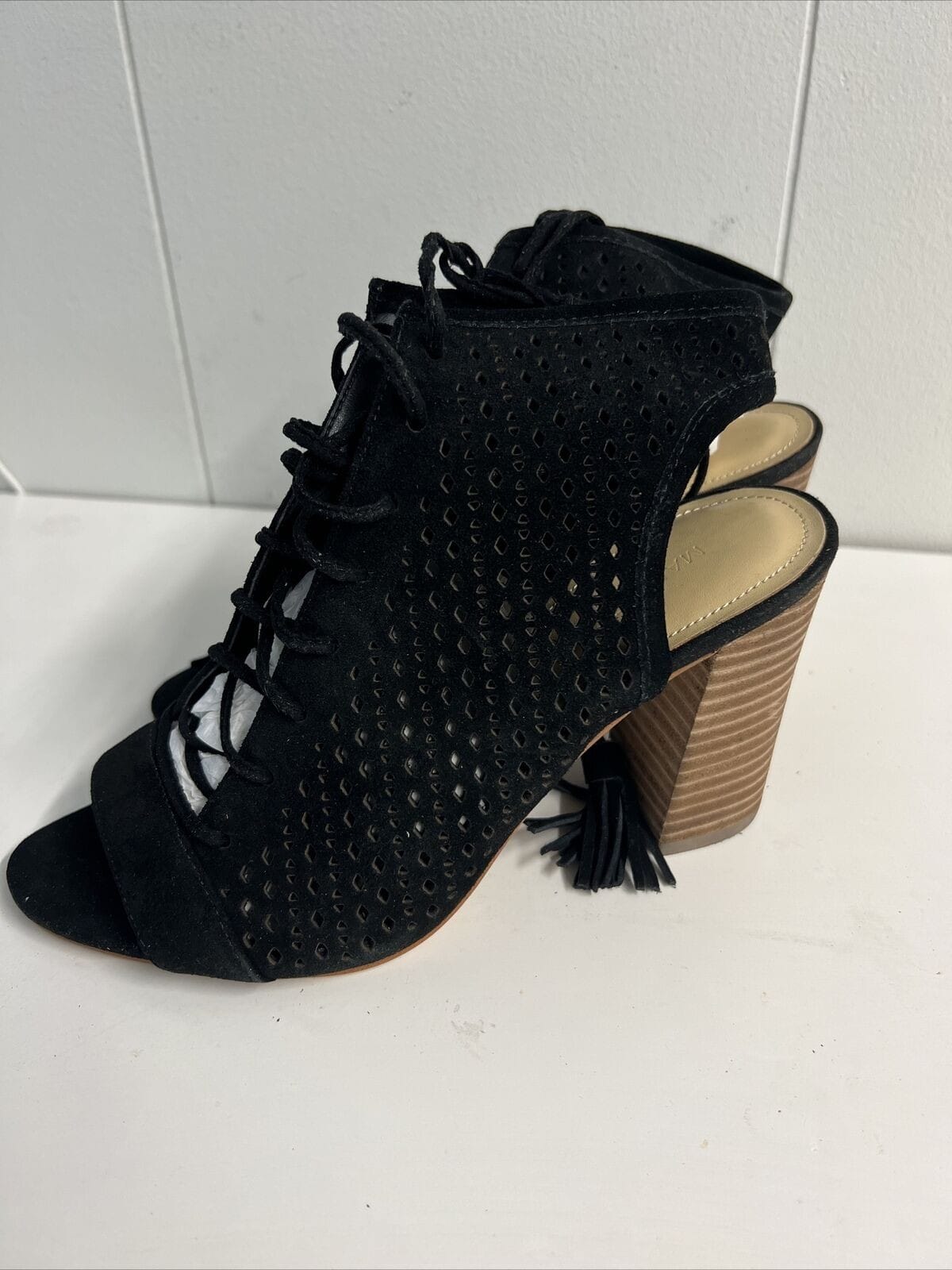 Marc Fisher Perforated Suede Lace-up Booties Satire 7 Black