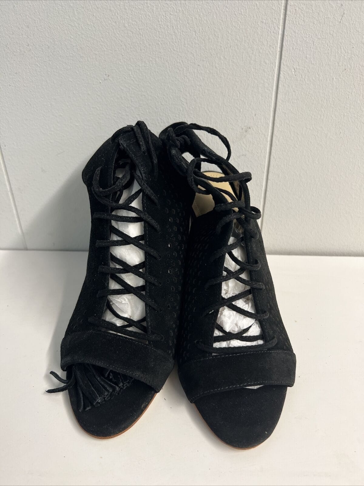 Marc Fisher Perforated Suede Lace-up Booties Satire 7 Black