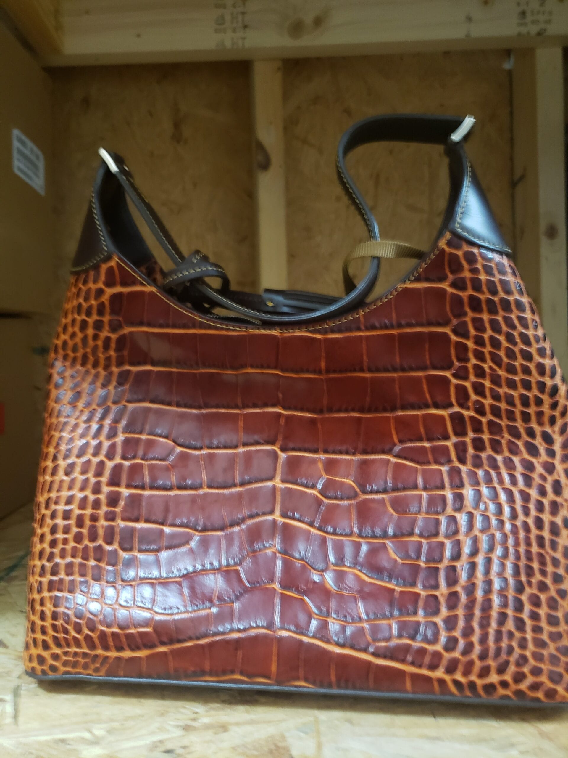 Dooney & Bourke Savannah Croco Embossed Leather Hobo Bag Purse