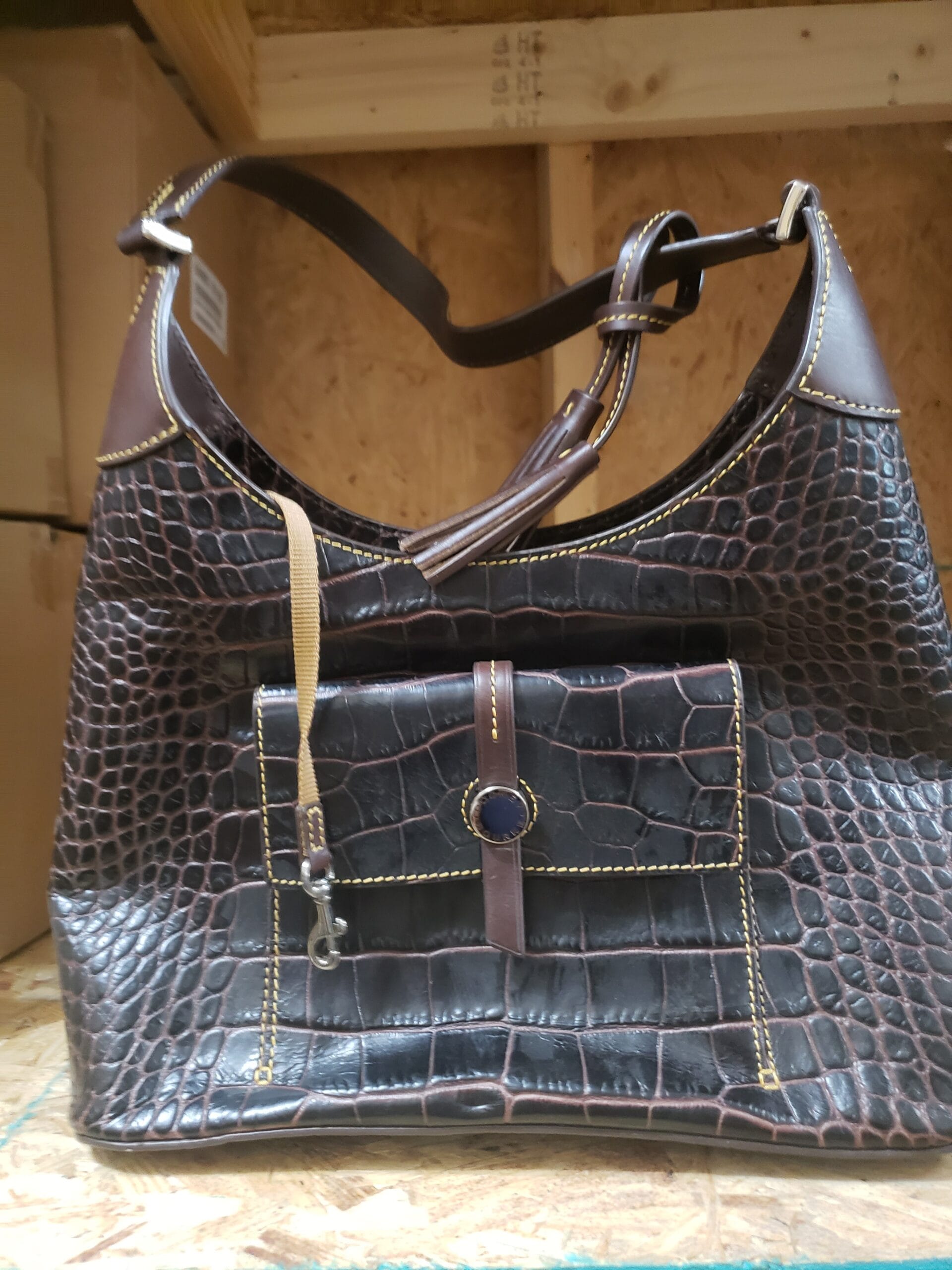 Dooney & Bourke Savannah Croco Embossed Leather Hobo Bag Purse