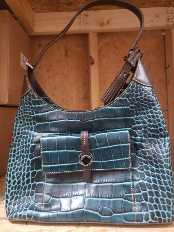 Dooney & Bourke Savannah Croco Embossed Leather Hobo Bag Purse