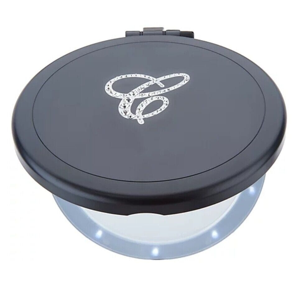 Black Dual Magnifying Mirror w/ Crystal Initial by Lori Greiner