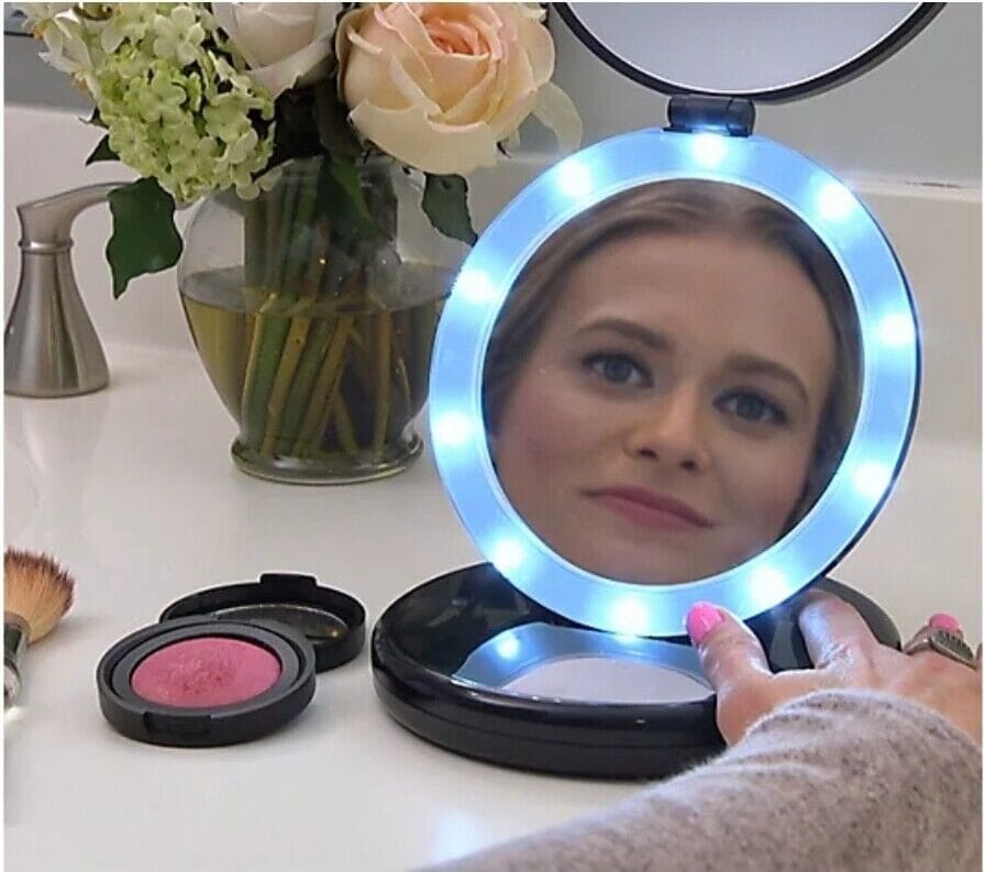 Black Dual Magnifying Mirror w/ Crystal Initial by Lori Greiner