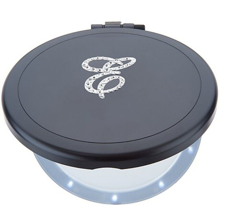 Black Dual Magnifying Mirror w/ Crystal Initial by Lori Greiner