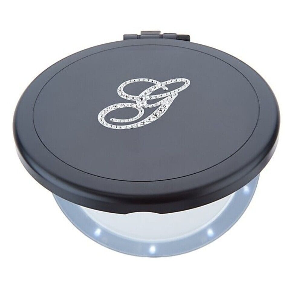 Black Dual Magnifying Mirror w/ Crystal Initial by Lori Greiner