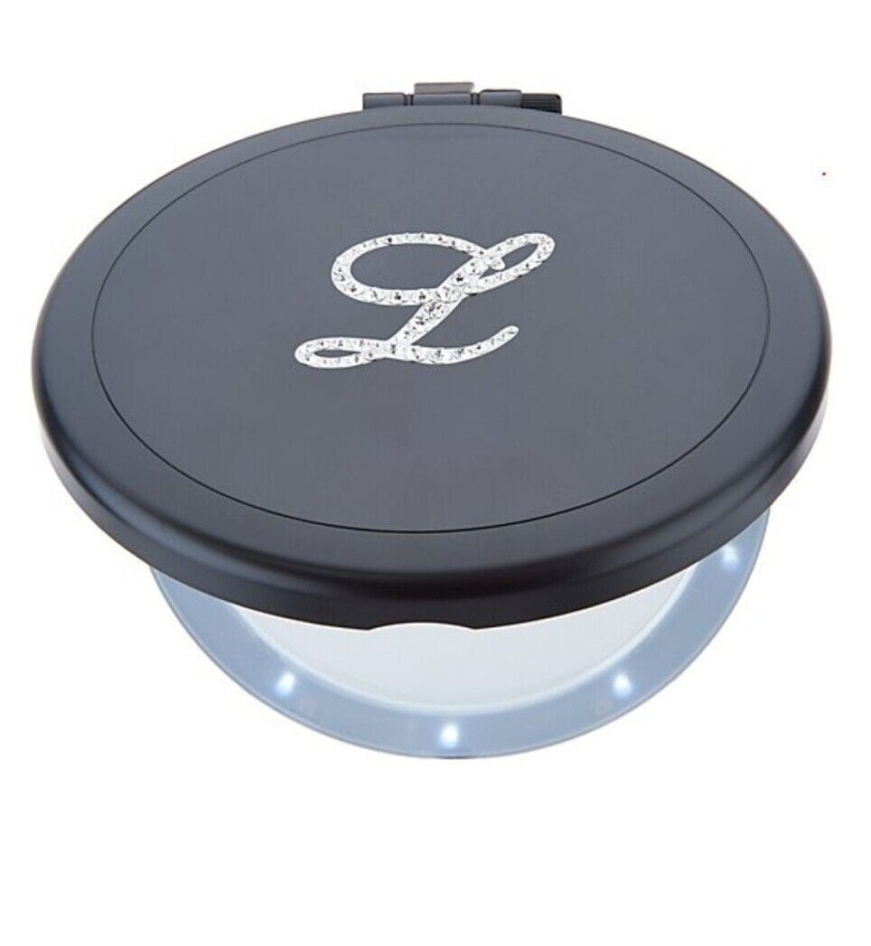 Black Dual Magnifying Mirror w/ Crystal Initial by Lori Greiner
