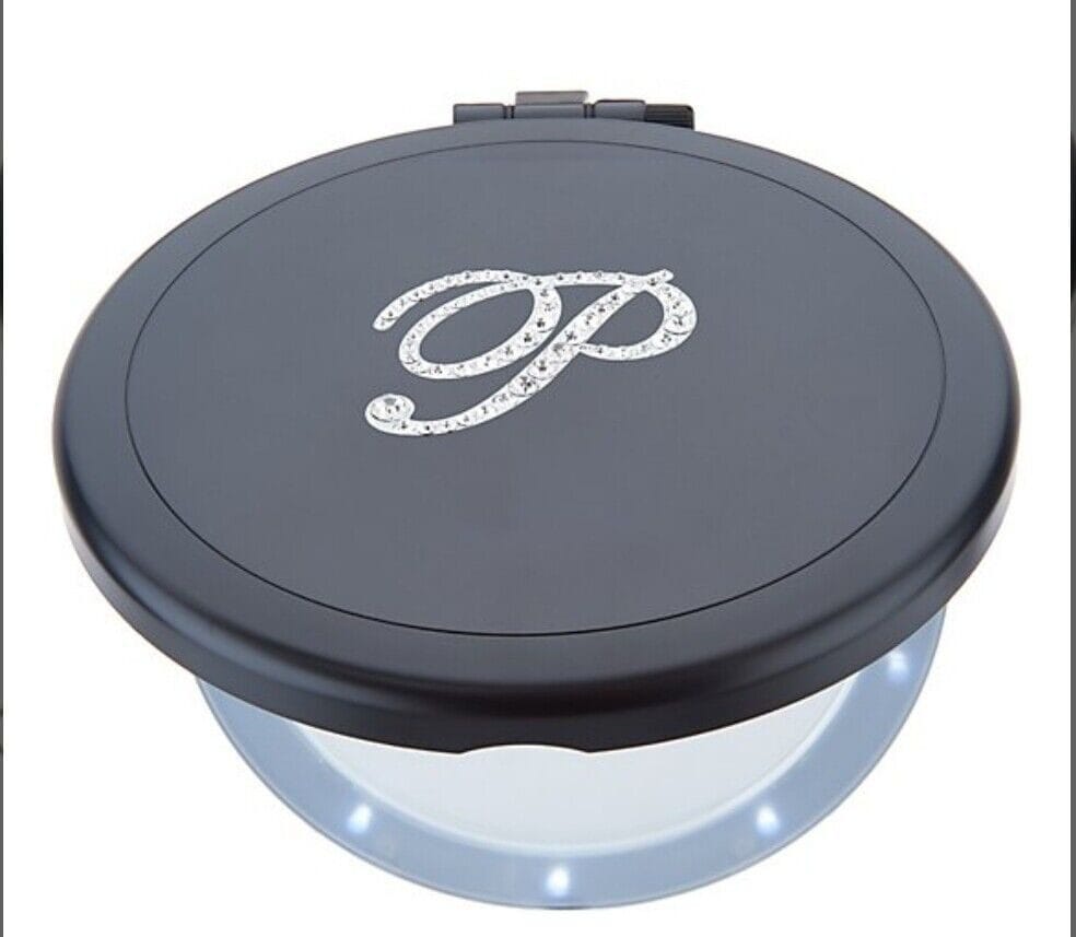 Black Dual Magnifying Mirror w/ Crystal Initial by Lori Greiner