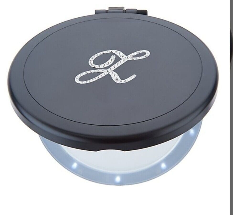 Black Dual Magnifying Mirror w/ Crystal Initial by Lori Greiner