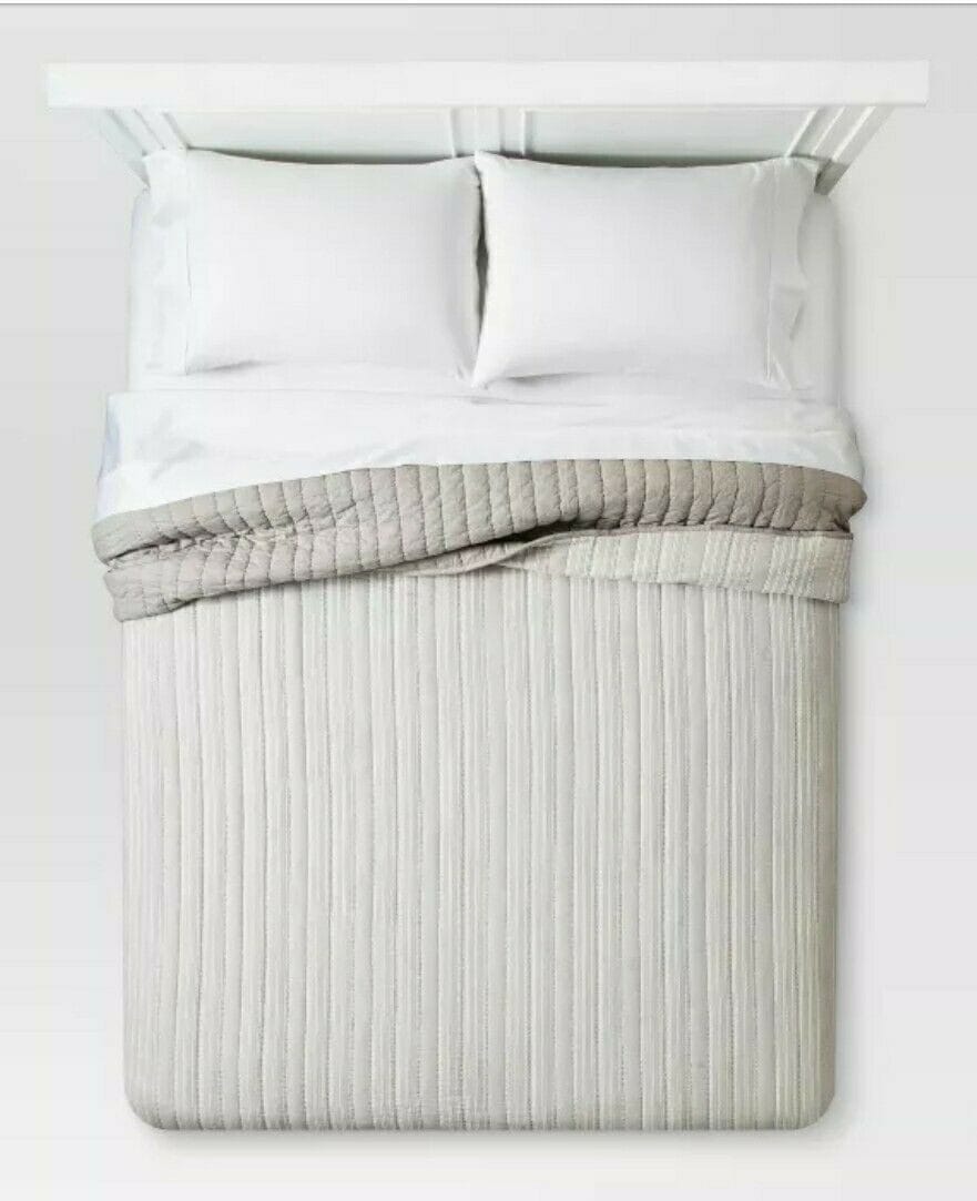 Gray Stitched Stripe Quilt (King) - Threshold